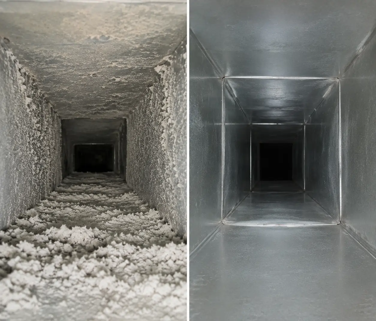 Before and after professional air duct cleaning results